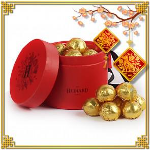Chinese New Year - GOLD PRALINE PEARLS (OR PINE CONES) IN A HEDIARD HAT BOX